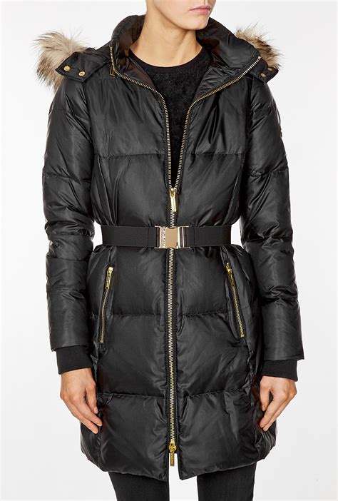 michael kors faux fur trim down coat black|Faux Fur Trim Puffer Jacket .